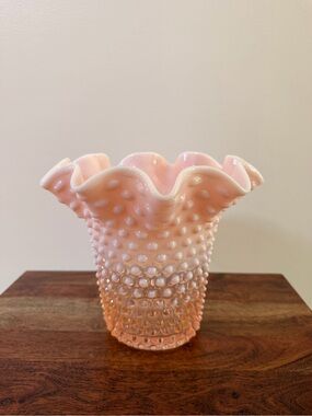 Vintage Pink Hobnail Ruffled Vase